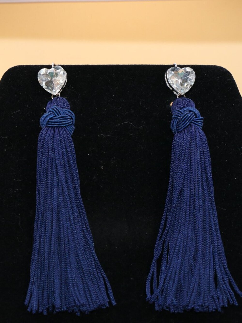 Hill House Heart and Navy Tassel Earrings 4" long